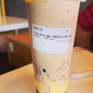 A7. Milk Tea with Boba, Pudding and Lychee Jelly