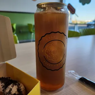 Iced tea with passion fruit added