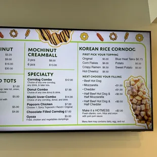 Menu at the restaurant