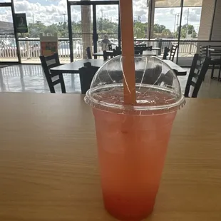 Strawberry lemonade with strawberry boba