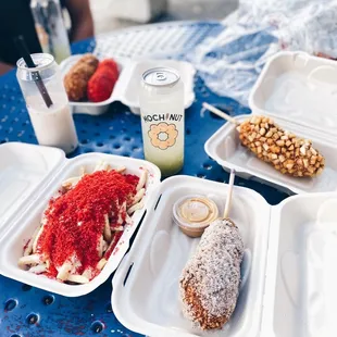 Garlic Parmesan fries with hot Cheetos on top. You're welcome.