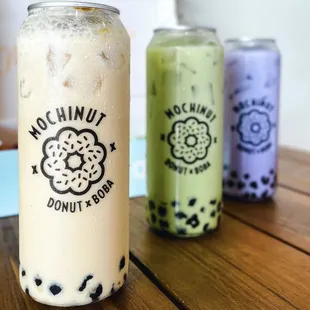 three different flavors of bubble tea