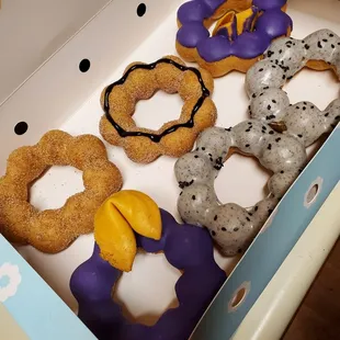 Churo, chocolate churo, ube, and black sesame