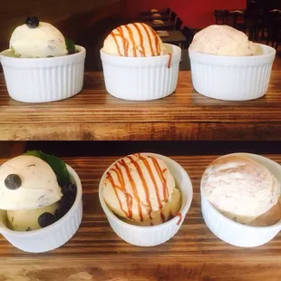 House made Blueberry, Salted Caramel and Strawberry Ice Creams.