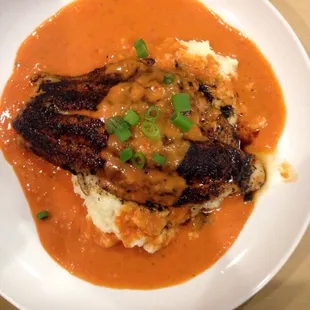 Blacked Catfish with Grits and Tomato Gravy