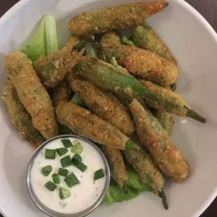 Fried Local Okra with Housemade Ranch Dressing