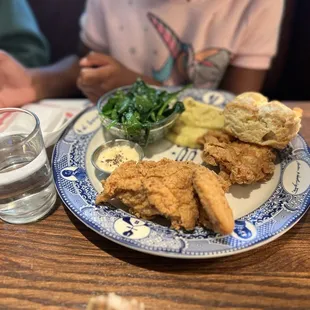 Fried Chicken and Buttermilk Biscuits w spinach