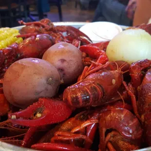 5lbs of crawfish, with the fixins.