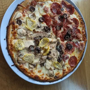 Gluten free - Half and half. Enough food for two people with leftovers!