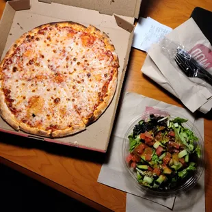 7$ cheese pizza (11 inch) and garden salad.