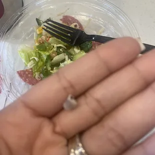 Was in my food. Plastic cap that I assume came from a salad dressing container