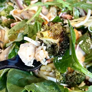 a close up of a salad with broccoli
