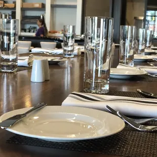 Tables set for dinner.
