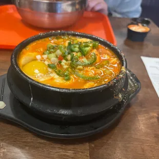 a bowl of soup on a table