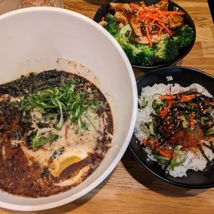 Black ramen + spicy tuna bowl
