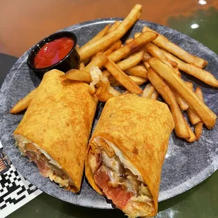 Buffalo chicken wrap with fries