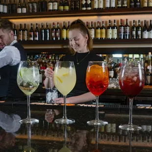 a bartender behind the bar