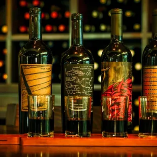 a row of wine bottles