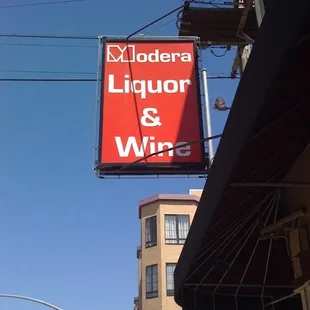 a sign for a liquor and wine shop