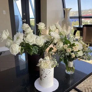 Before photo of bouquet on right