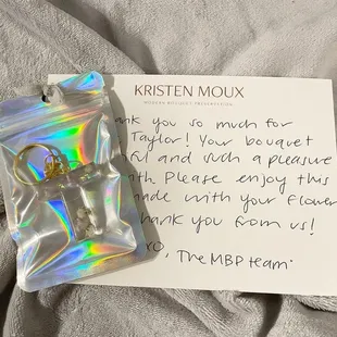 Keychain with handwritten thank you note