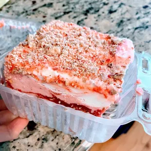 a piece of cake in a plastic container