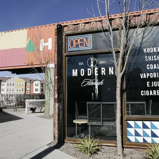 the entrance to the modern hookah lounge