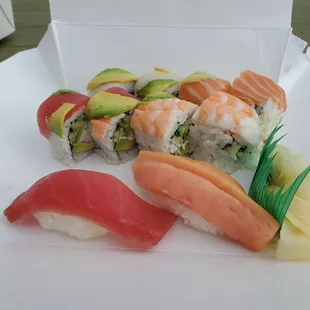 Rainbow Roll with Tuna Negiri and Salmon Negiri