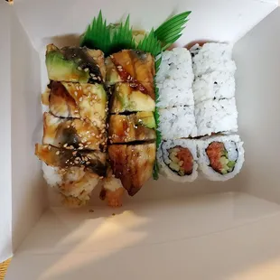 Eel &amp; Avocado Roll (I think) &amp; Spicy Tuna Roll