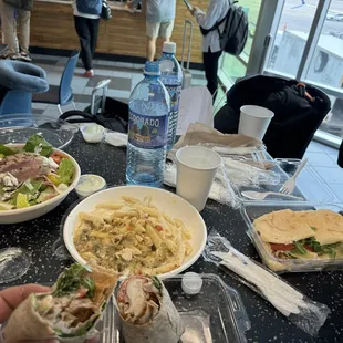 Seared ahi salad, Mac and cheese with green chili, basil chicken sandwich and chipotle chicken wrap