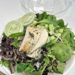 Build your own salad: mixed greens, grilled chicken, cucumber, avocado and basil buttermilk dressing
