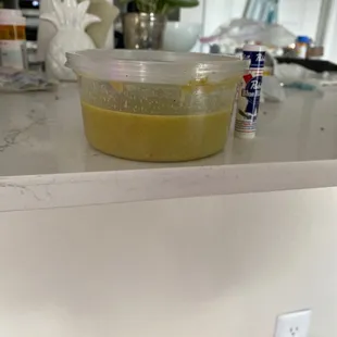 a bowl of soup on a kitchen counter