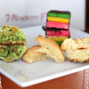 Inside of assorted macaroons (Pistachio Macaroon, Amaretti, Amaretti w/ Pignoli) and Rainbow Cookie. Pistachio macaroon was my fav.