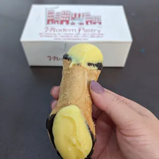Chocolate shell and vanilla custard cannoli