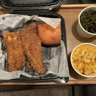 Two 2 Piece Catfish Meal 2 Piece Chicken with 2 Sides (Collard Greens with Smoked Turkey Southern Mac and Cheese).