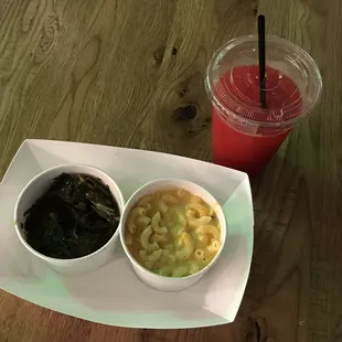 Collard Greens with Smoked Turkey, Southern Mac &amp; Cheese, Southern Kool-Aid Punch ("Red" flavor. They also have "Purple" flavor).