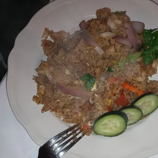 Shrimp fried rice, small portion and overly sweet
