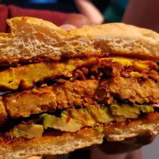 Interior of Heart attack burger ($10). Love the tempeh patty.