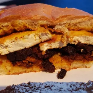 Interior of vegan tofu on a roll w/seitan ($8). Tasty. Liked the way they charred the seitan.