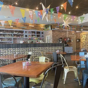 tables and chairs in a restaurant