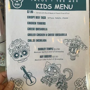 Kids menu at the counter