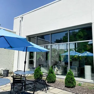 Our patio-haven. Come sit outside in the fresh air with your work.