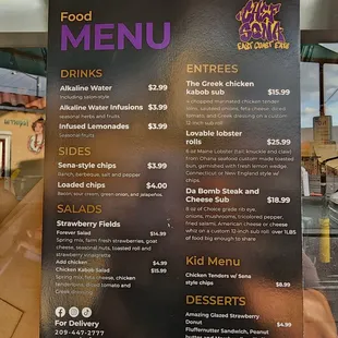 a menu for the restaurant