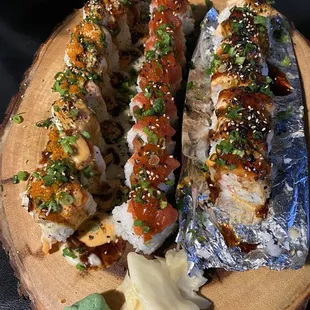 From L to R - Flaming Roll, Spicy Tuna Roll, Lion King Roll