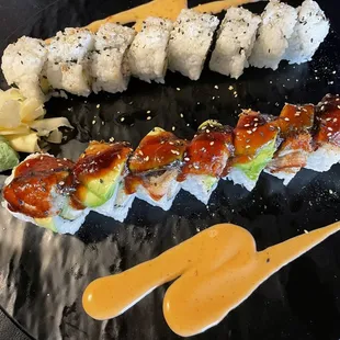 Dragon roll and California roll