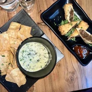 Spinach dip and Steak Rolls