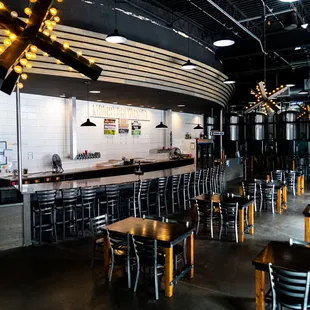 Open taproom with lots of space.