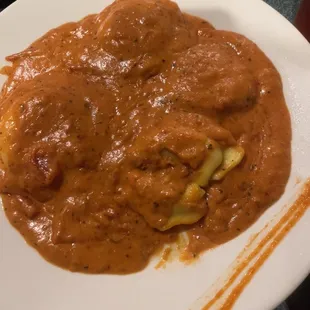 Lobster ravioli with pink sauce