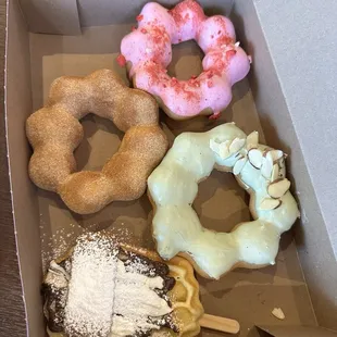 3 Piece Mochi Donuts (Churro, Strawberry, Matcha) Chocolate Mochi Waffle