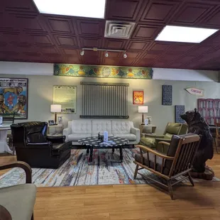 a living room and dining area